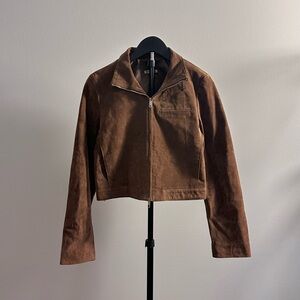 Reformation Brown Suede Cropped Leather Collared Jacket Size XS